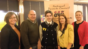 Clare Bradley, Geoff Browne (Parents Rep Donegal ETB), Darragh Harkin, Sorcha Harkin and Michelle Bradley (TY Coordinator)