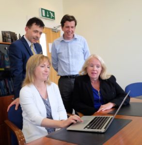 Website Launch at Donegal ETB Offices (caption, Seated L-R Ms Anne McHugh, Chief Executive, Ms Mary O'Malley, Training Services Manager; standing L-R: Dr Martin Gormley, Education Officer, Mr Charles Gorney, Training Standards Officer)