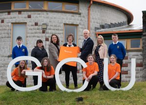 Image of students and teachers standing together at the launch outside the school.